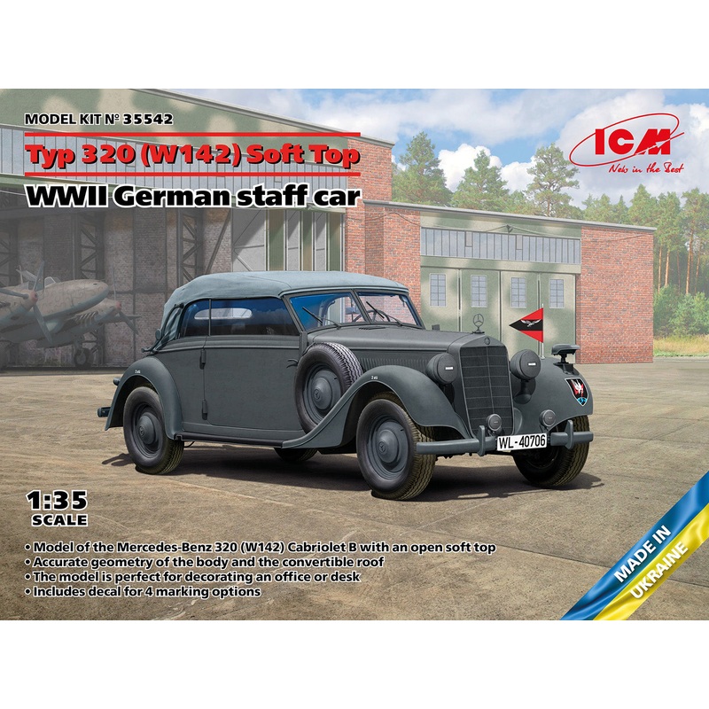 ICM 35542 1:35 Typ 320 (W142) Cabriolet Soft Top, WWII German staff car