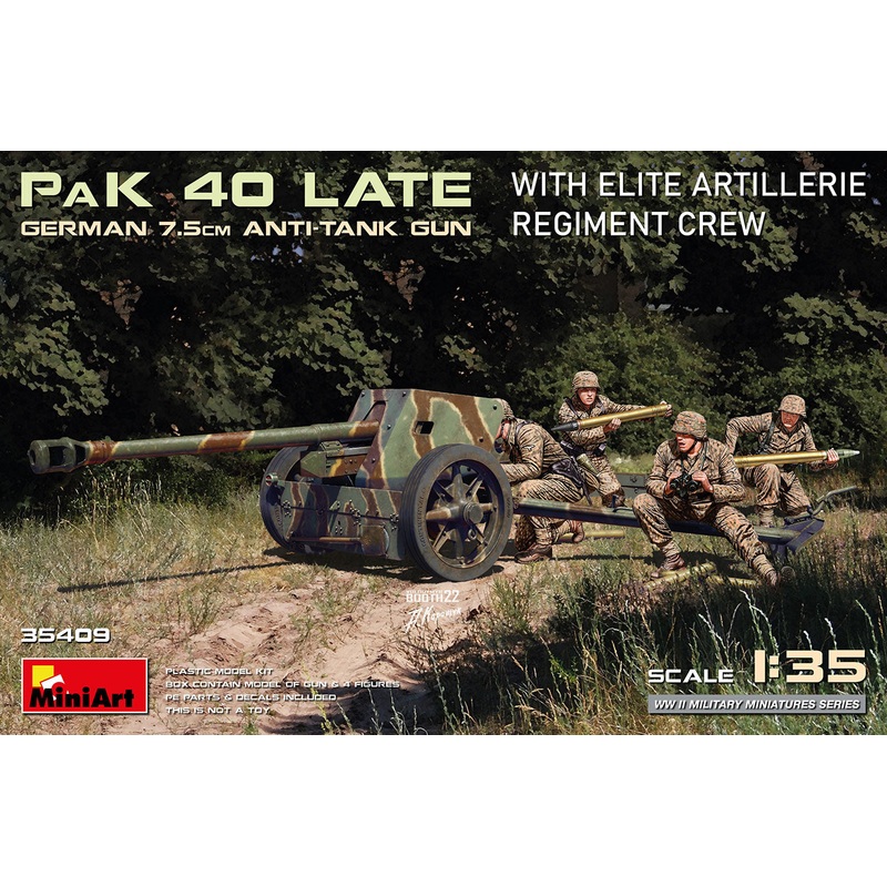 MiniArt 35409 1:35 German 7,5cm Anti-Tank Gun PaK 40 Late With Elite Artillerie Regiment Crew
