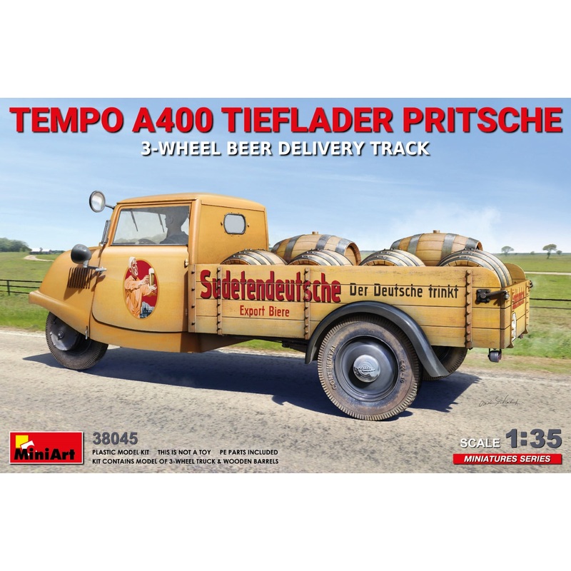 MiniArt 38045 1:35 Tempo A400 Tieflader Pritsche - 3-Wheel Beer Delivery Truck