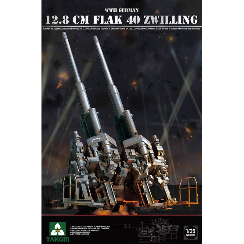 Takom 2023 1:35 WWII German 12.8cm FlaK 40 Zwilling