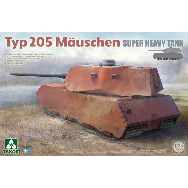 Takom 2159 1:35 German Typ 205 Muschen concept Super Heavy Tank Little Mouse 'Paper Panzer'.