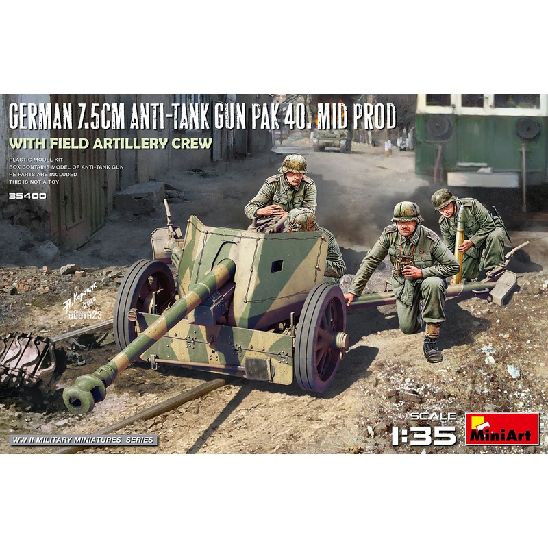 MiniArt 35400 1:35 German 7,5cm Anti-Tank Gun PaK 40. Mid Prod.With Field Artillery Crew