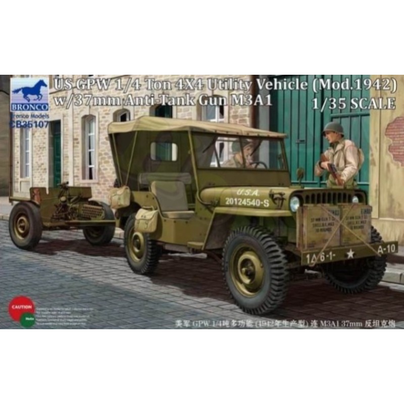 Bronco Models CB35107 1:35 U.S. GPW 4x4 Light Utility Truck with 37mm Anti-Tank Gun M3A1