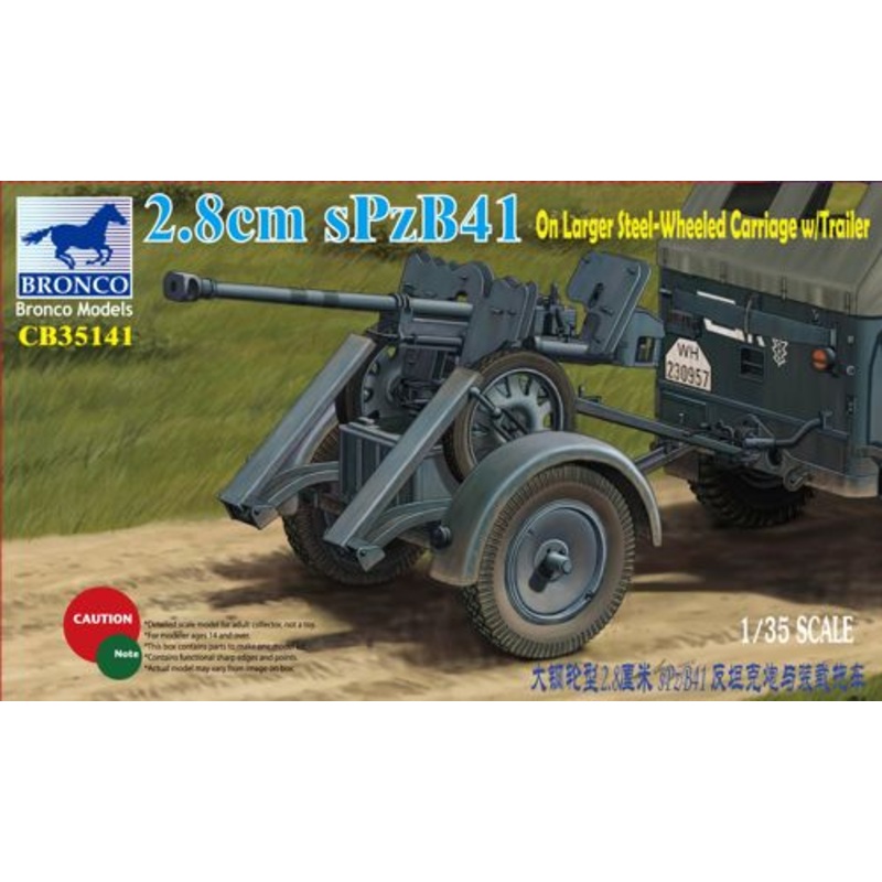 Bronco Models CB35141 1:35 2.8cm sPzB41 On Larger Steel-Wheeled Carriage with Trailer