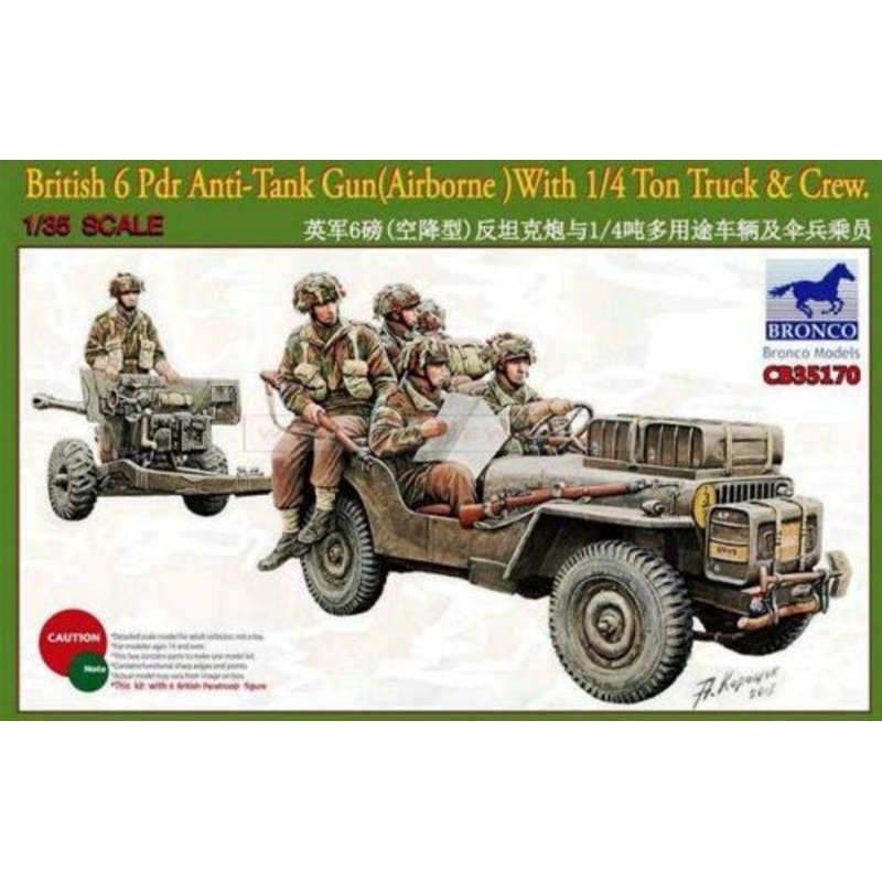 Bronco Models CB35170 1:35 British 6pdr Anti-Tank Gun (Airborne) With 1/4 Ton Truck & Crew