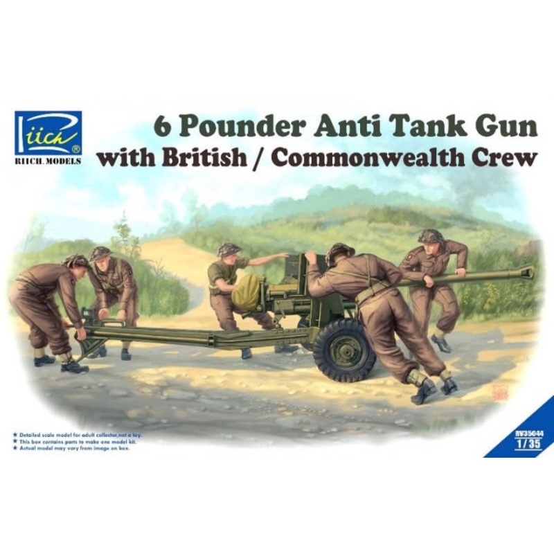 Riich Models RV35044 1:35 6 Pounder Infantry Anti-tank Gun with British Commonwealth Crews (5 Figures)