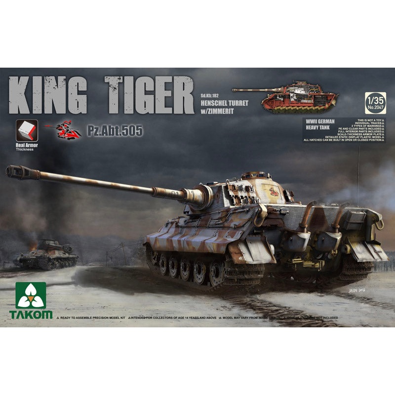 Takom 2047 1:35 Pz.Kpfw.VI King Tiger with Henschel Turret, Zimmerit and Interior, Special Edition PzAbt 505. German Heavy Tank Sd.Kfz.182 King Tiger,