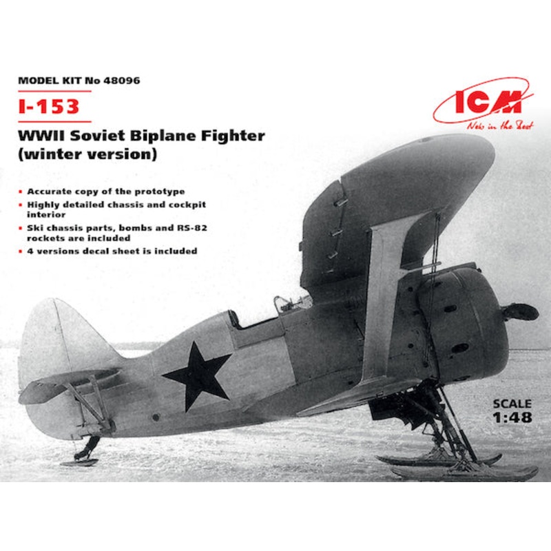 ICM 48096 1:48 Polikarpov I-153 WWII Soviet Biplane Fighter (Winter Version)