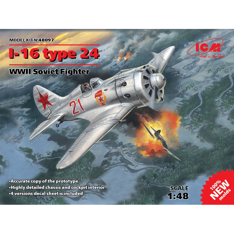 ICM 48097 1:48 Polikarpov I-16 type 24 WWII Soviet Fighter