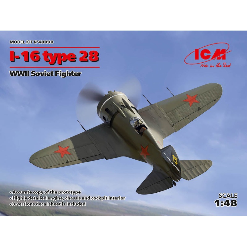 ICM 48098 1:48 Polikarpov I-16 type 28 WWII Soviet Fighter