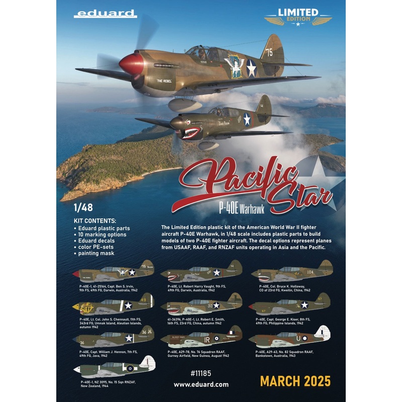 Eduard kits 11185 1:48 PACIFIC STAR Curtiss P-40E Warhawk DUAL COMBO