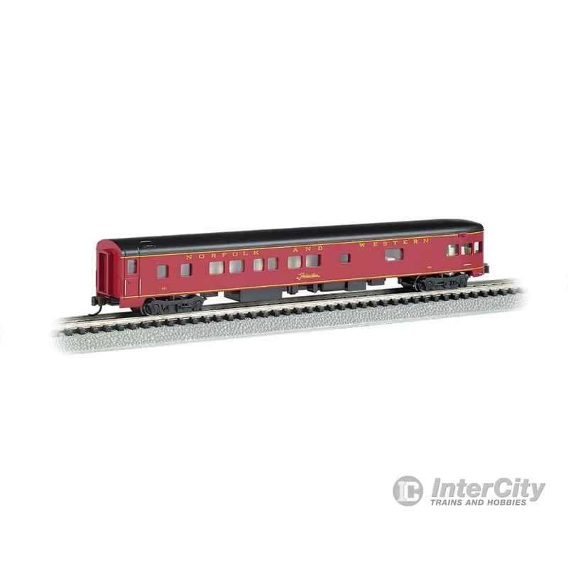 Bachmann 14352 85' Smooth-Side Boat-Tail Observation w/Lighting - Ready to Run -- Norfolk & Western (maroon, black)