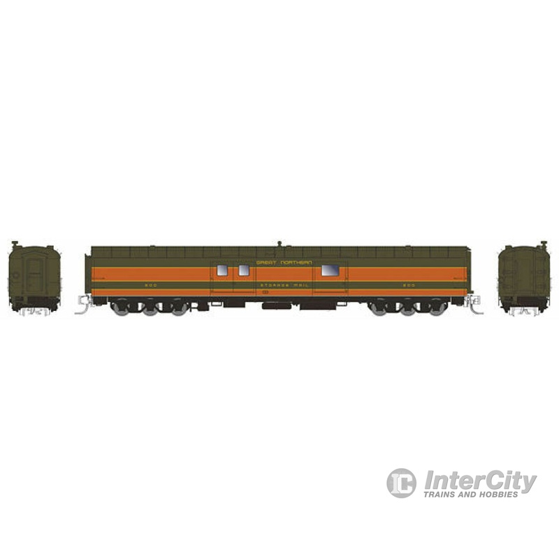 Rapido N 506029 73' Smooth Side Baggage-Express w/41-BN0-11 - Ready to Run Panorama Line -- Great Northern #203 (Omaha Orange, Pullman Green, End Doors)
