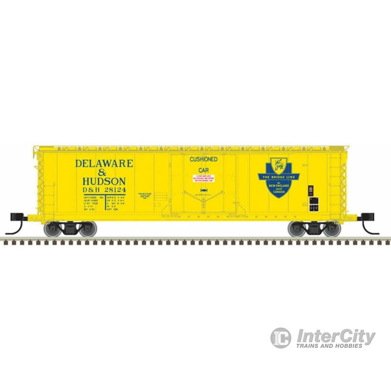 Atlas N 50004458 50' RBL Plug-Door Boxcar - Ready to Run - Master(R) -- Delaware & Hudson #28124 (yellow, blue; Bridge Line Shield Logo)