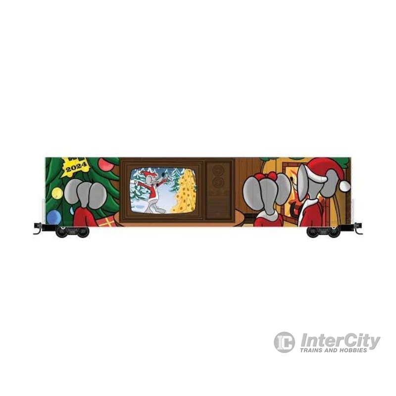 Micro Trains N 10200701 Modified 60' Excess-Height Double-Plug-Door Boxcar - Ready-to-Run - 2024 Micro-Mouse Christmas w/TV Door