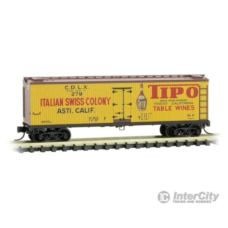 Micro Trains N 4700440 40' Double-Sheathed Wood Reefer - Ready to Run -- Tipo Table Wines CDLX 279 (yellow, red, Boxcar Red, Grape to Glass 7)