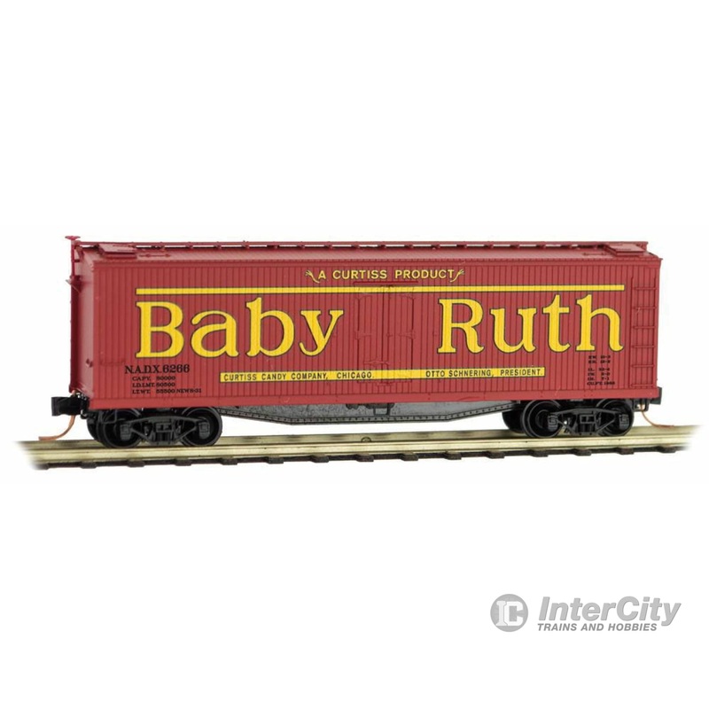 Micro Trains N 4900730 40' Double-Sheathed Wood Reefer w/Vertical Brake Wheel - Ready to Run -- Nestle Baby Ruth NADX #6266 (red, yellow, Billboard Lettering, #8 in Series)