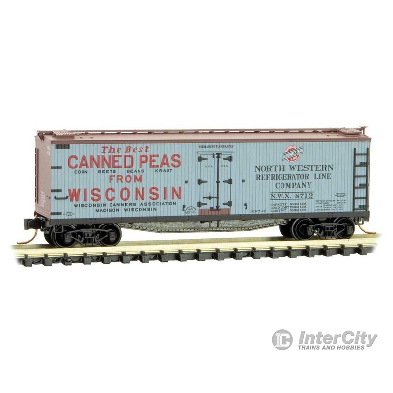 Micro Trains N 4900840 40' Double-Sheathed Wood Reefer with Vertical Brake Wheel - Ready to Run -- Wisconsin Canners Association NWX 8712 (gray, Boxcar Red, Farm Table Series
