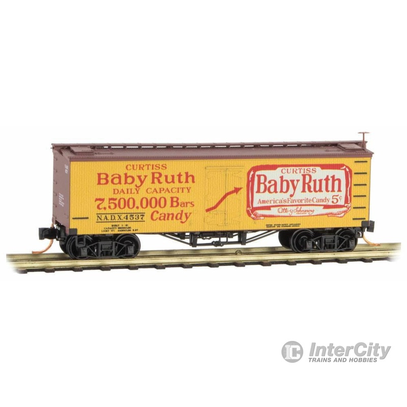 Micro Trains N 5800221 36' Wood-Sheathed Ice Reefer - Ready to Run -- Baby Ruth NADX #4537 (yellow, Boxcar Red, red, blue, #7 in Series)