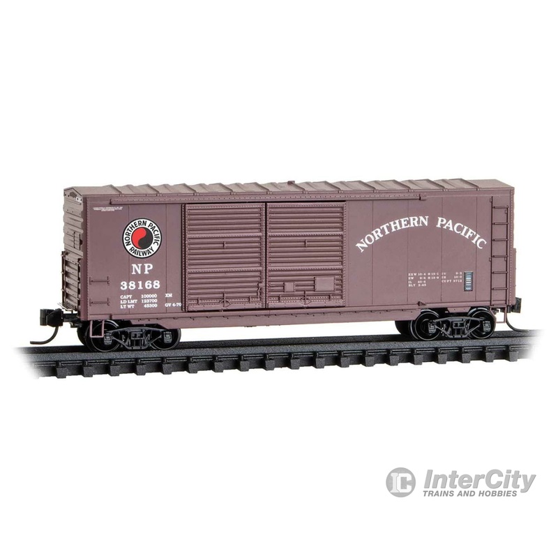 Micro Trains N 6800560 40' Double-Door Boxcar No Roofwalk & High Ladders - Ready to Run -- Northern Pacific #38292 (Boxcar Red, white, red, black)