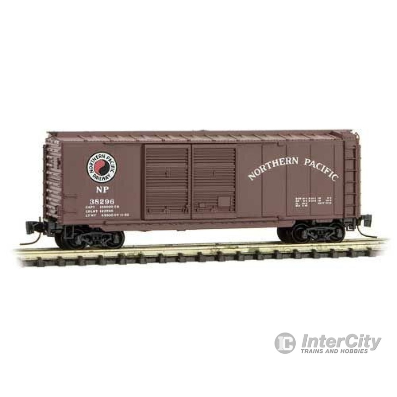Micro Trains Z 50100282 40' Double-Door Boxcar - Ready to Run -- Northern Pacific 38268 (Boxcar Red, Medium Monad Logo)