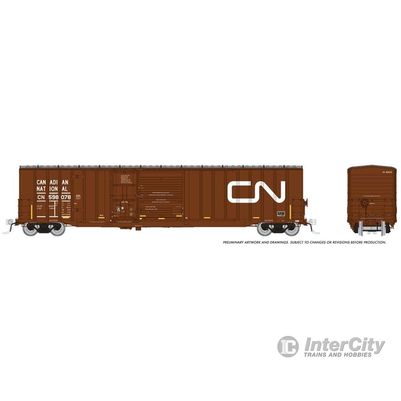 Rapido 193004A HO Trenton Works 6348 boxcar: CN - w/conspicuity stripes: Single Car #2