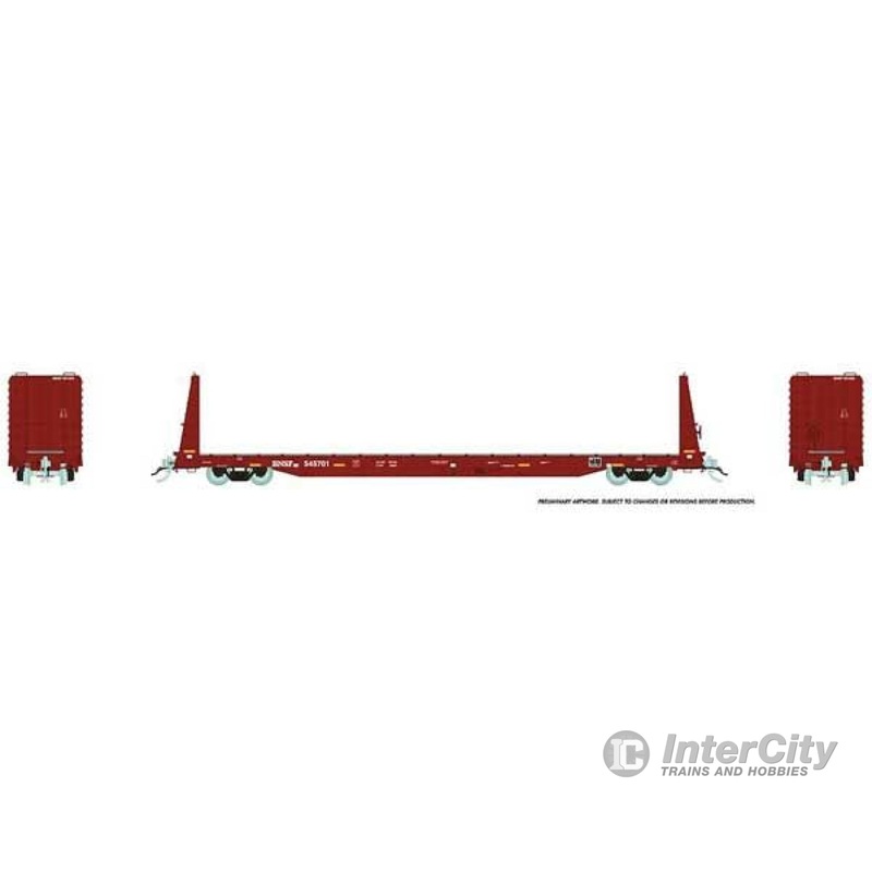 Rapido HO 147008A Marine Industries Bulkhead Flatcar - Ready to Run -- BNSF (mineral brown, yellow conspicuity stripes)
