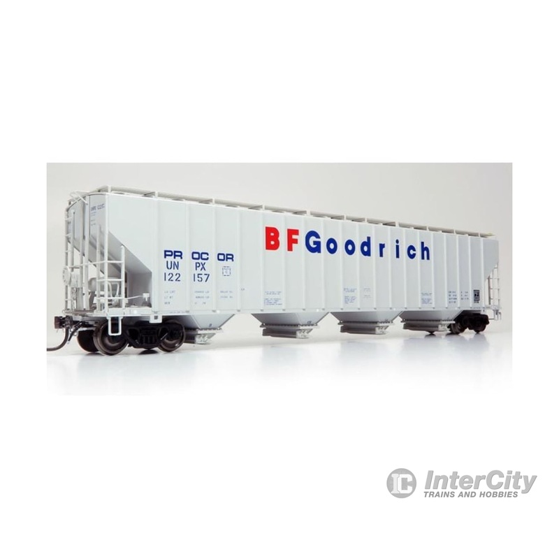 Rapido HO 157004A Procor 5820 Covered Hopper - Ready to Run -- BF Goodrich-Procor Ltd. (1978, gray, blue, red)