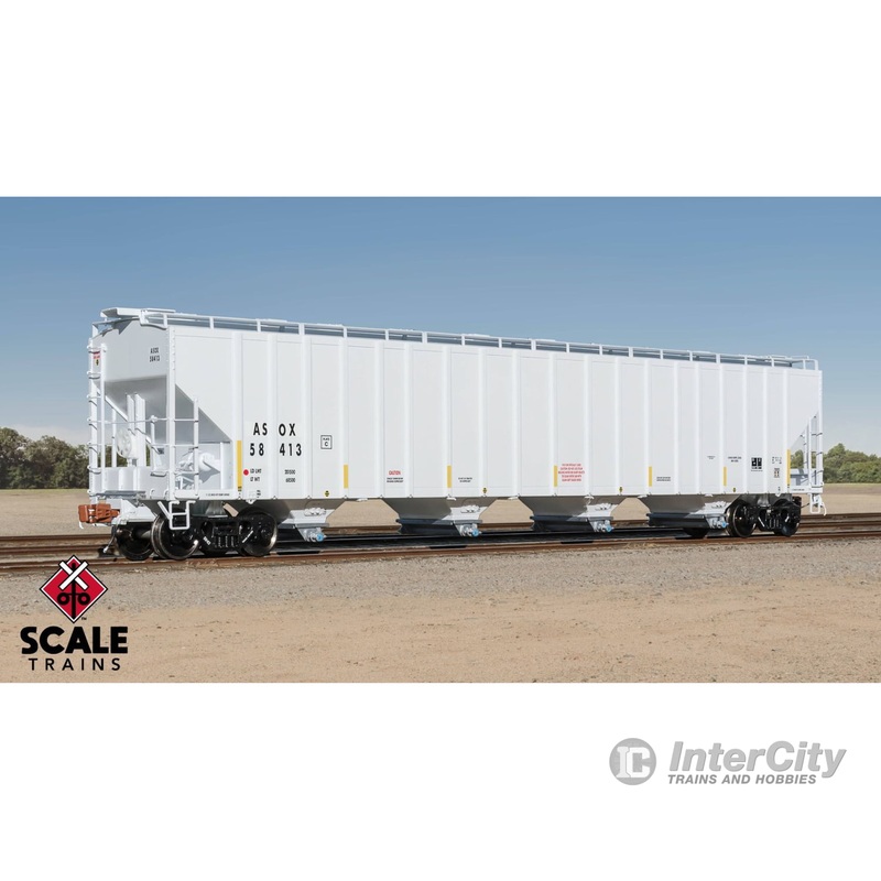 ScaleTrains SXT39434 Rivet Counter HO Scale Pullman-Standard 5820 Covered Hopper, Americas Styrenics/ASOX/White/Conspicuity Stripes/ex-GOCX 58528