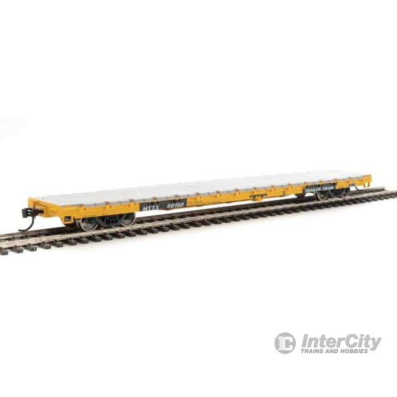 Walthers Mainline HO 5340 60' Pullman-Standard Flatcar - Ready to Run -- Trailer-Train MTTX #92162 (General Loading; yellow, black)