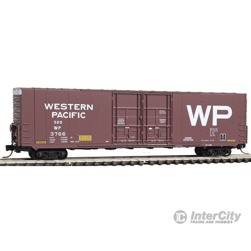 Micro Trains N 10200050 60' Excess Height Double-Door Boxcar - Ready to Run -- Western Pacific #3766 (Boxcar Red, Large WP)