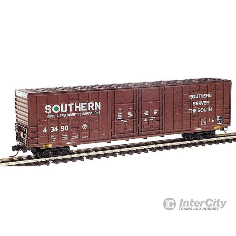 Micro Trains N 103080 60' Excess Height Double Plug Door Box w/Waffle Sides -- Southern Railway #43490 (Boxcar Red White Lettering-"O" with Green Fill)