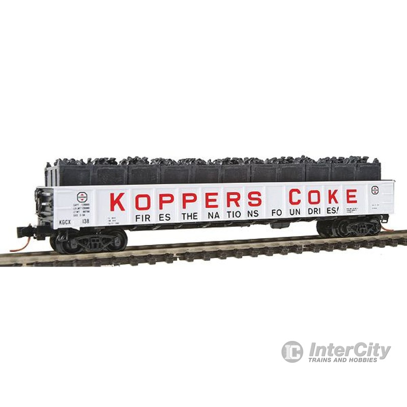Micro Trains N 10500712 50' Steel Side 14-Panel Fixed-End Straight-Side Gondola - Ready to Run -- Koppers Coke #138 (white, black Ends, red Herald)