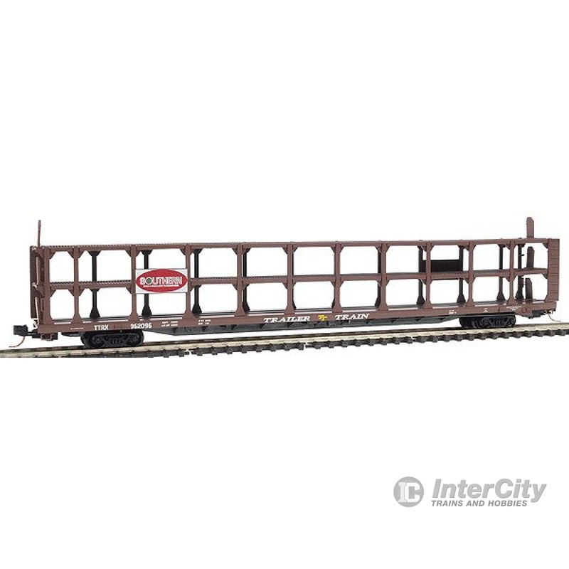 Micro Trains N 112010 89' Tri-level Open Auto Rack -- Southern #962096 (brown, white lettering; TTX Flat)