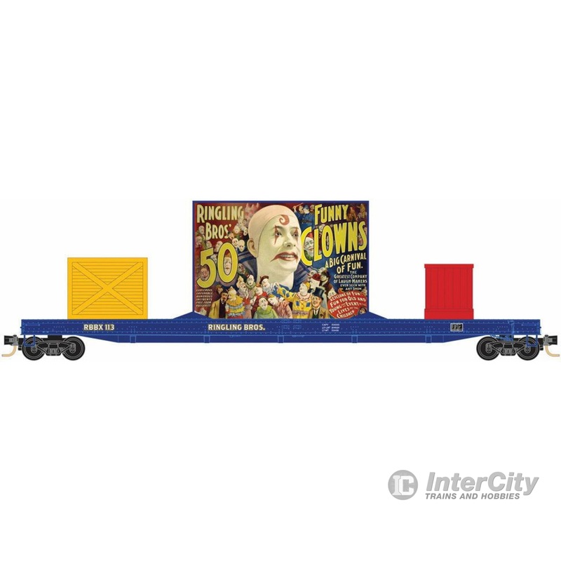 Micro Trains N 13900261 70' Circus Flatcar with Billboard Load - Ready to Run -- Ringling Bros.(R) Clown Billboard Series Car RBBX 113