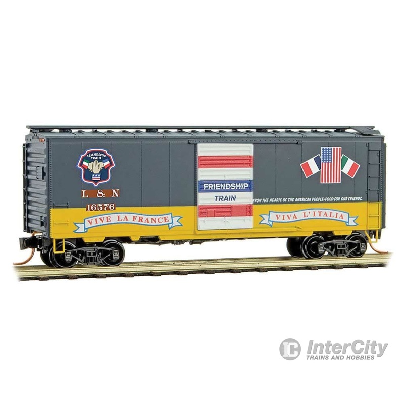 Micro Trains N 2000057 40' Single-Door Boxcar - Ready to Run -- Louisville & Nashville 16576 (blue, yellow, red, white, Friendship Train Ca
