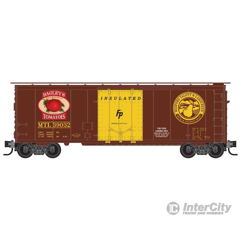 Micro Trains N 2150622 40' Plug-Door Boxcar - Ready to Run -- Medford, Talent & Lakecreek #39032 (Boxcar Red, yellow, Bagley Tomatoes Logo