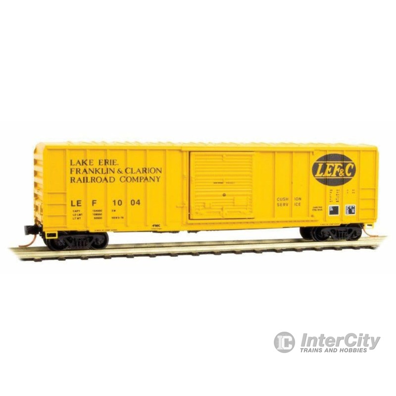 Micro Trains N 2500950 50' Rib-Side Single-Door Boxcar No Roofwalk - Ready to Run -- Lake Erie, Franklin & Clarion #1004 (yellow, black, Per Diem Series #8)