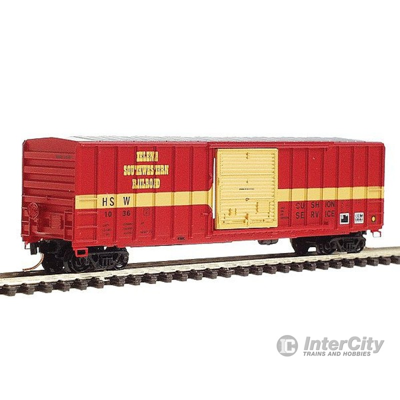 Micro Trains N 25640 50' Rib Side Boxcar Single Door No Roofwalk -- Helena Southwestern Railroad #1036 (Caboose Red w/Yellow Bands)