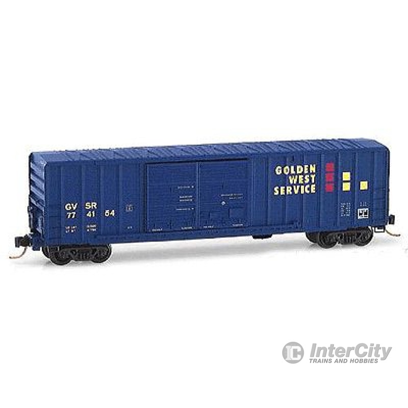 Micro Trains N 30190 50' Rib Side Boxcar w/Double Doors, No Roofwalk -- Golden West Service #774154 (blue w/yellow lettering)