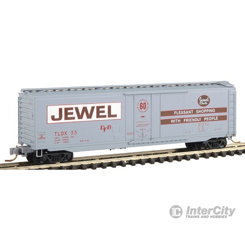 Micro Trains N 3200440 50' Standard Plug Door Boxcar -- Jewel Tea Company #33 (Gray, large name & "Pleasant Shopping" slogan)