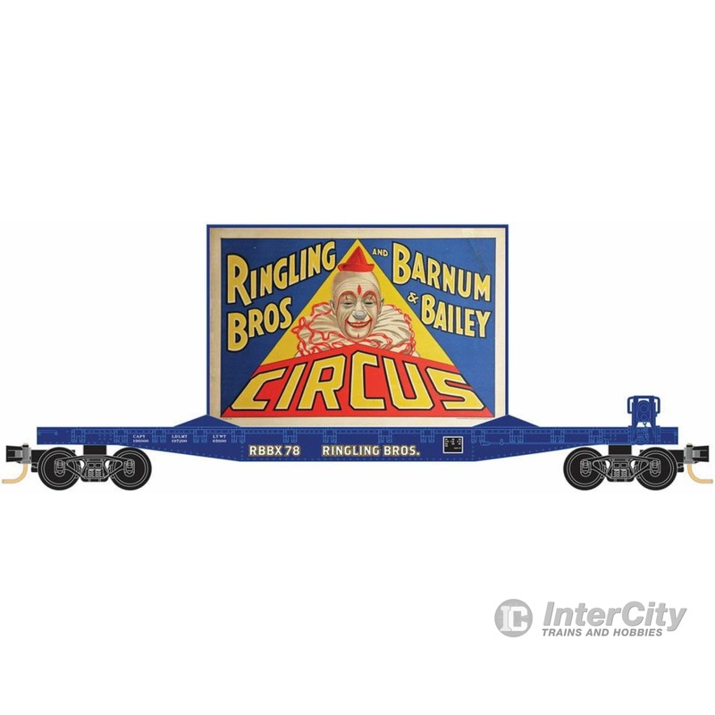 Micro Trains N 4500521 50' Fishbelly-Side Flatcar with Side-Mount Brake Wheel - Ready to Run -- Ringling Bros.(R) Clown Billboard Series Car RBBX 78