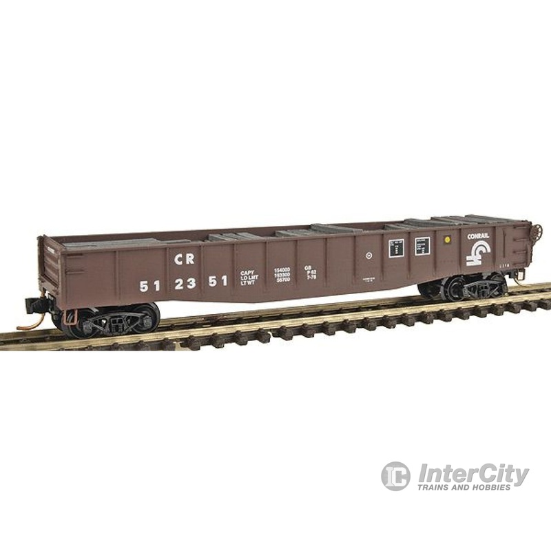 Micro Trains N 4600320 50' Gondola w/Fishbelly Sides, Drop Ends w/Railroad Tie Load -- Conrail #512351 (Boxcar Red)