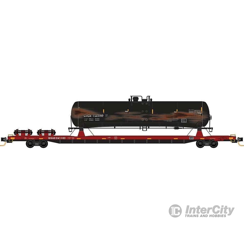 Micro Trains N 7100570 89'4" TOFC Intermodal Flatcar with Wrecked Car Load - Ready to Run -- Redstreak Specialized Railcar Services QUAX (clean, Tank Car Load)