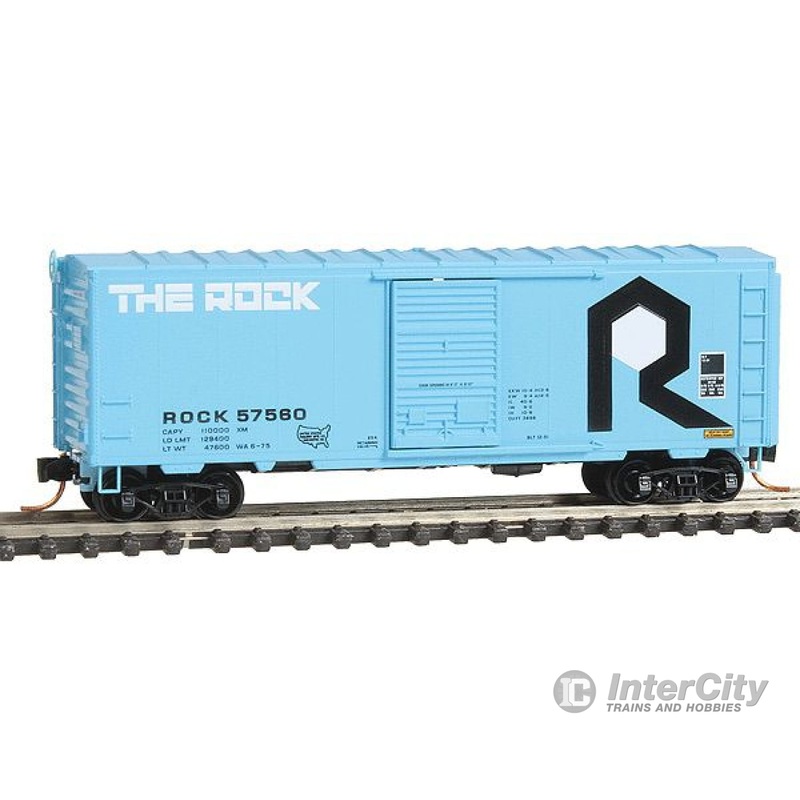 Micro Trains N 7300020 40' Single-Door Boxcar w/Youngstown Door, No Roofwalk - Ready to Run -- Rock Island #57560 (blue, white, black, The Rock, Large Logo)