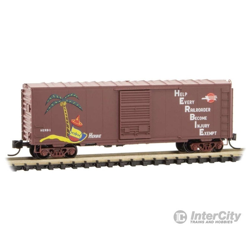 Micro Trains N 7300260 40' Single-Door Boxcar No Roofwalk - Ready to Run -- Union Pacific HERB-1 (Herbie Safety Car, Boxcar Red, yellow, red, green)