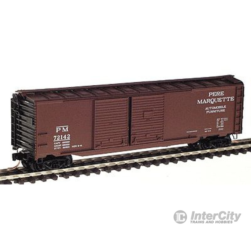 Micro Trains N 78100 50' Double Door Auto Boxcar w/End Door -- Pere Marquette #72142 (Boxcar Red w/black ends & white lettering)