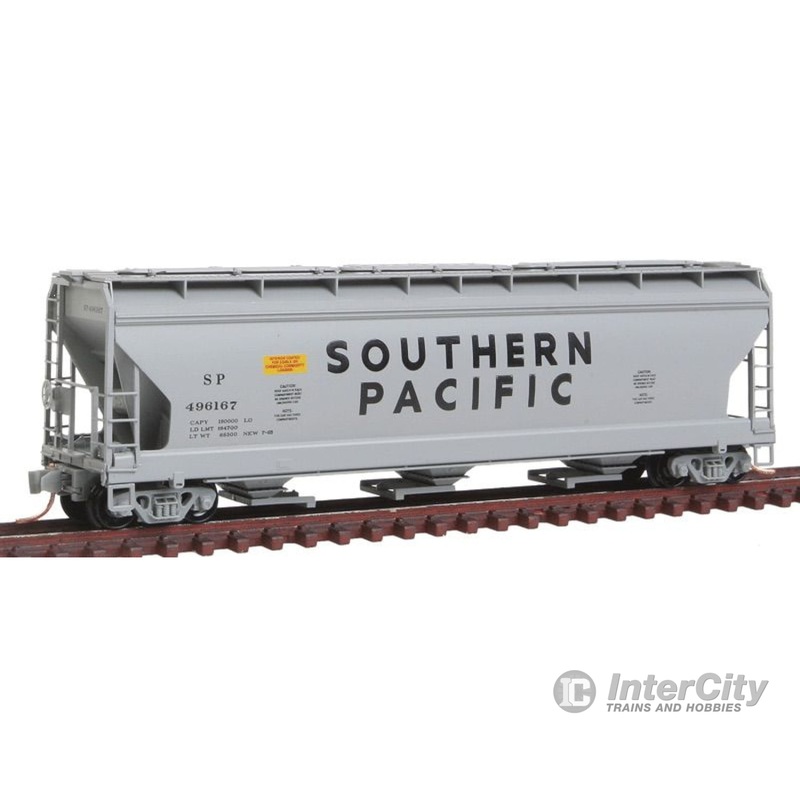 Micro Trains N 9400380 ACF 3-Bay Center Flow Covered Hopper w/Elongated Hatches - Ready to Run -- Southern Pacific #496167 (gray, black, Large Lettering)