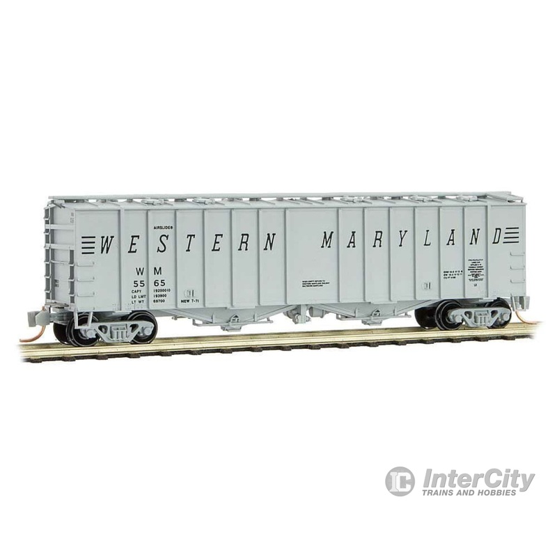 Micro Trains N 9800060 50' Airslide Covered Hopper - Ready to Run -- Western Maryland #5565 (gray, black, Speed Lettering)