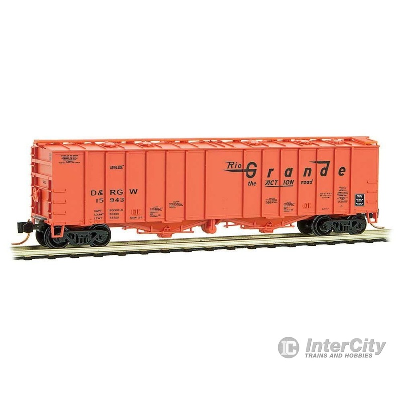 Micro Trains N 9800070 50' Airslide Covered Hopper - Ready to Run -- Denver & Rio Grande Western 15943 (orange, Large Flying Grande Logo)